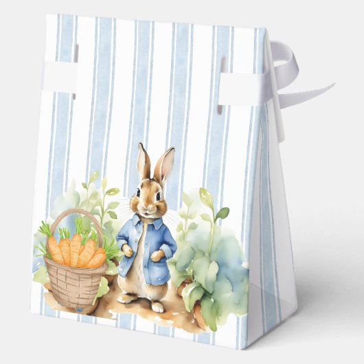Peter rabbit dusty blue baby shower monogrammed bedankdoosjes (Achterkant)