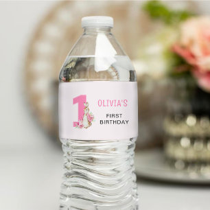 Peter Rabbit   Eerste verjaardag roze Waterfles Etiket