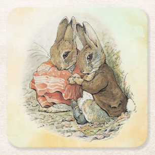 Peter Rabbit en Beniamin Bunny Vierkante Kartonnen Onderzetter
