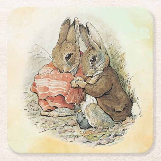Peter Rabbit en Beniamin Bunny Vierkante Kartonnen Onderzetter (Voorkant)