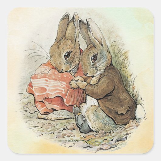 Peter Rabbit en Beniamin Bunny Vierkante Sticker (Voorkant)