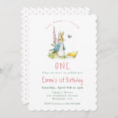 Peter Rabbit fille 1er anniversaire invitation (Devant / Derrière)