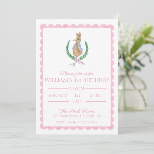 Peter Rabbit First Birthday Party Invitation Kaart (Staand voorkant)