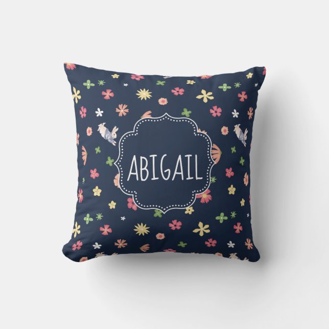 Peter Rabbit | Floral Navy Pattern Kussen (Voorkant)
