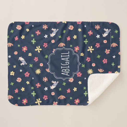 Peter Rabbit | Floral Navy Pattern Sherpa Deken (Voorkant (horizontaal))