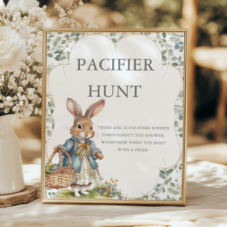 Peter Rabbit Girl Baby shower Pacifier Hunt Poster