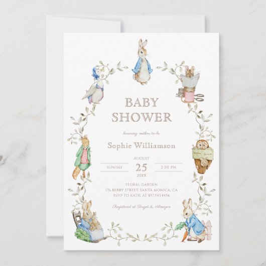 Peter Rabbit Greenery Waterverf Baby shower Kaart (Voorkant)