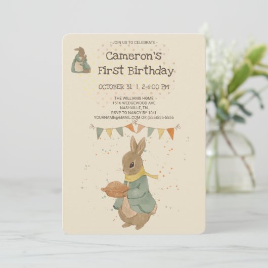 Peter Rabbit herfst Kinderverjaardagsuitnodiging Kaart (Staand voorkant)