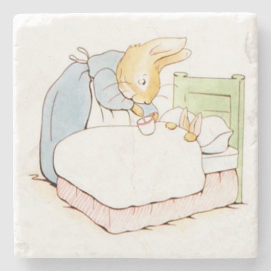 Peter Rabbit in Bed (Fed by his Moeder) Stenen Onderzetter (Voorkant)
