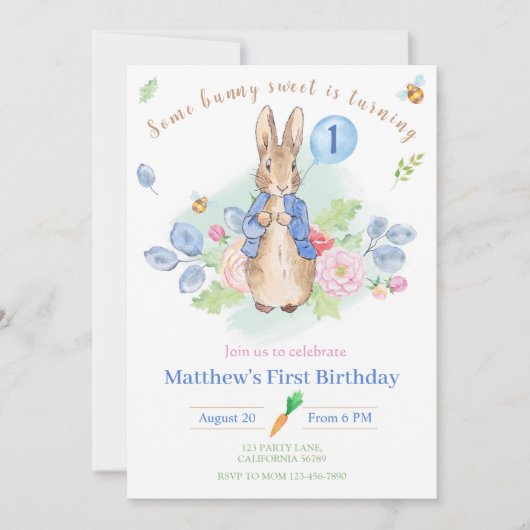 Peter Rabbit Invitation Anniversaire Bunny 1er Inv (Devant)