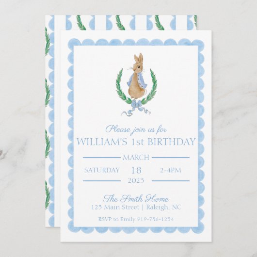 Peter Rabbit Invitation de fête d'anniversaire (Devant / Derrière)