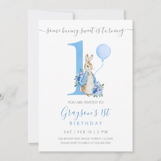 Peter Rabbit Invitation pour le premier anniversai (Devant)
