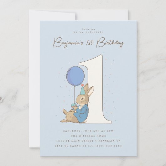 Peter Rabbit | Jongen 1e Verjaardag Blauwe Confett Kaart (Voorkant)