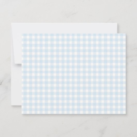 Peter Rabbit met blauwe Gingham Border Baby jongen Bedankkaart (Achterkant)