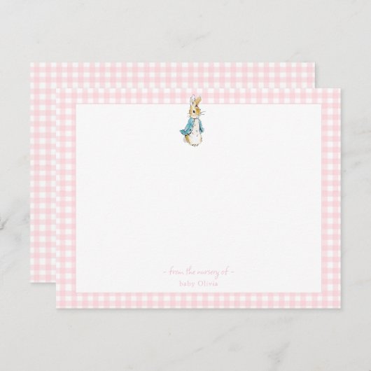 Peter Rabbit met roze Gingham Border Baby meisje Bedankkaart (Voorkant / Achterkant)