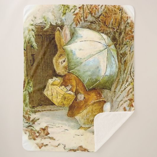 “Peter Rabbit met winterparaplu” van Beatrix Pot Sherpa Deken (Voorkant)