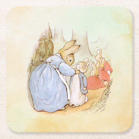 Peter Rabbit (moeder) Vierkante Kartonnen Onderzetter (Voorkant)