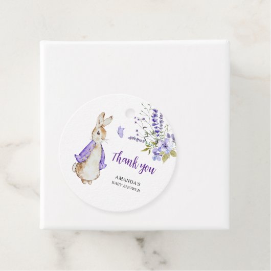 Peter Rabbit Paarse Baby shower Bedankjes Labels (In situ)
