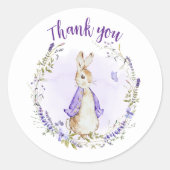 Peter Rabbit Paarse Baby shower Dank u Ronde Sticker (Voorkant)