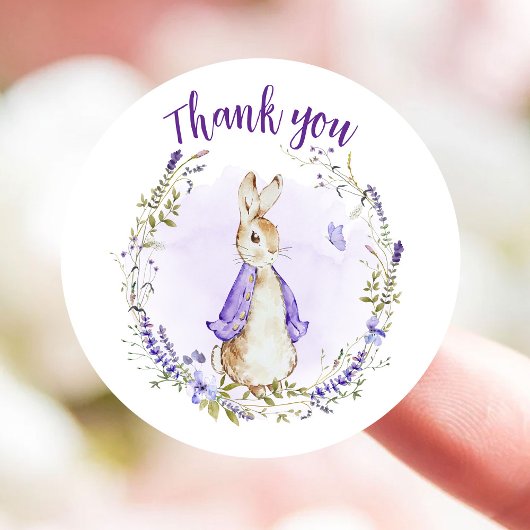 Peter Rabbit Paarse Baby shower Dank u Ronde Sticker