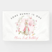 Peter Rabbit Pink 1st Birthday Some Bunny is ONE Spandoek (Horizontaal)