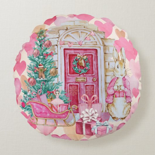 Peter Rabbit Pink Cushion Rond Kussen (Voorkant)