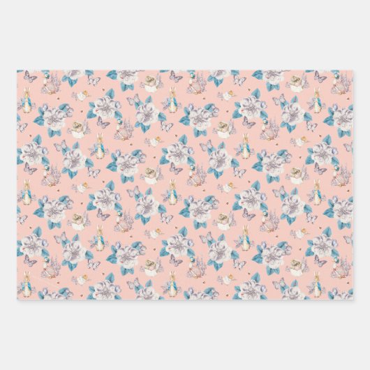 Peter Rabbit | Pink Floral Garden Pattern Inpakpapier Vel (Voorkant)