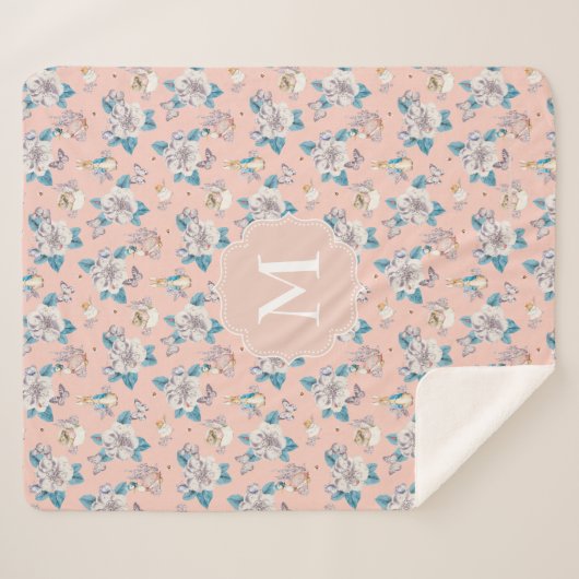 Peter Rabbit | Roze Bloem Tuinpatroon Sherpa Deken (Voorkant (horizontaal))
