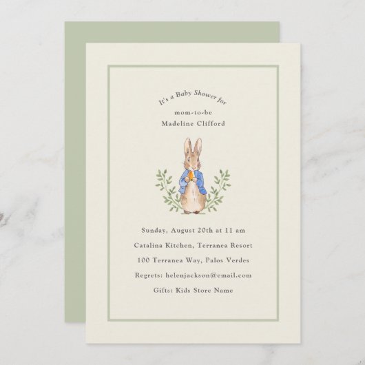 Peter Rabbit Sage Green  Baby shower Kaart (Voorkant / Achterkant)