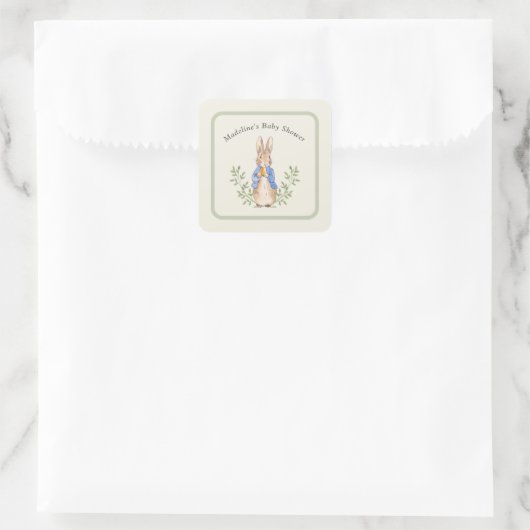 Peter Rabbit Sage Green  Baby shower Vierkante Sticker (Tas)