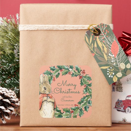 Peter Rabbit | Vrolijk kerstfeest Vierkante Sticker (Feestdagen)