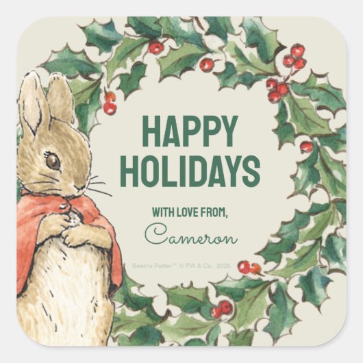 Peter Rabbit | Vrolijk kerstfeest Vierkante Sticker (Voorkant)