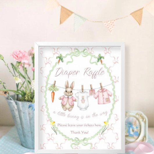 Peter Rabbit waslijn baby shower luier raffle Poster
