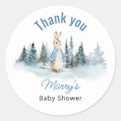 Peter Rabbit Winter Baby shower Ronde Sticker (Voorkant)