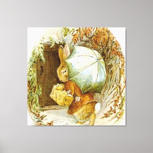 "Peter Rabbit with Winter Umbrella" door Beatrix P Canvas Afdruk (Voorkant)