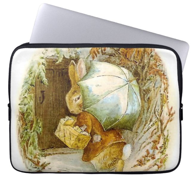 "Peter Rabbit with Winter Umbrella" door Beatrix P Laptop Sleeve (Voorkant)