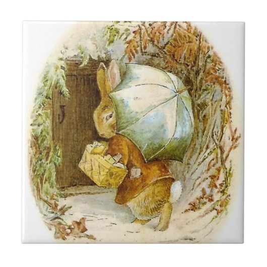 "Peter Rabbit with Winter Umbrella" door Beatrix P Tegeltje (Voorkant)