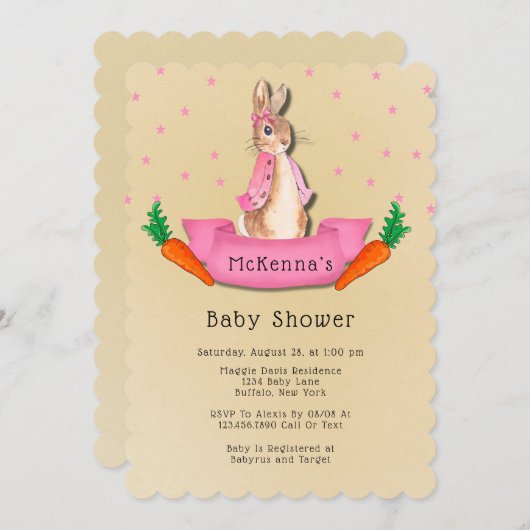 Peter Rabbit Wortelen en Sterren Meisje Baby showe Kaart (Voorkant / Achterkant)