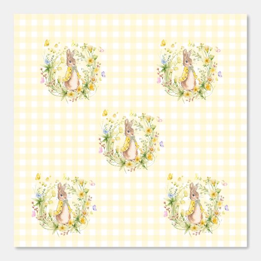 Peter Rabbit Yellow Wildflowers Gingham Behang (Voorkant)