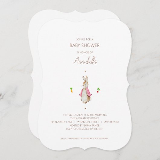 Peter the Rabbit Baby shower Invitation (Devant / Derrière)