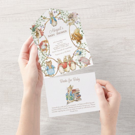 Peter the Rabbit Beatrix Woodland Baby shower All In One Uitnodiging (Afscheurbaar)