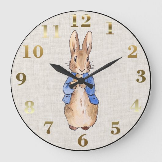 Peter the Rabbit Beige Linen Background Grote Klok (Voorkant)