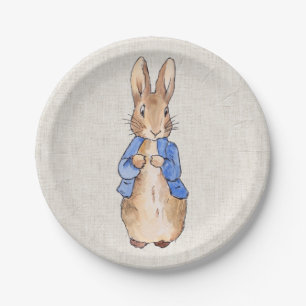 Peter the Rabbit Beige Linen Background Papieren Bordje