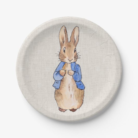 Peter the Rabbit Beige Linen Background Papieren Bordje (Voorkant)