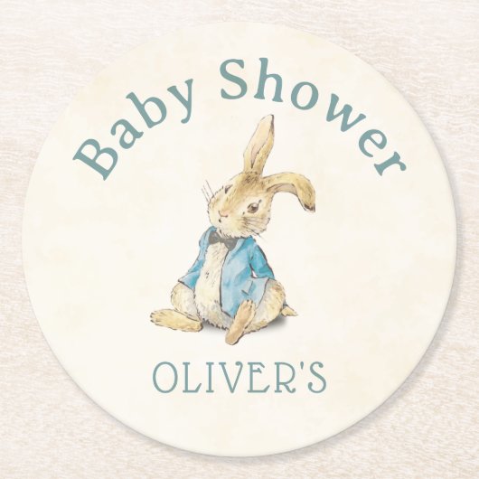 Peter The Rabbit Blue Baby shower Ronde Kartonnen Onderzetter (Voorkant)