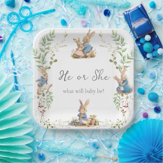 Peter the Rabbit Botanical Gender Reveal Papieren Bordje (Feest)