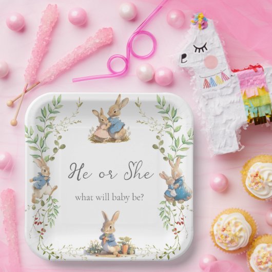 Peter the Rabbit Botanical Gender Reveal Papieren Bordje (Feest)