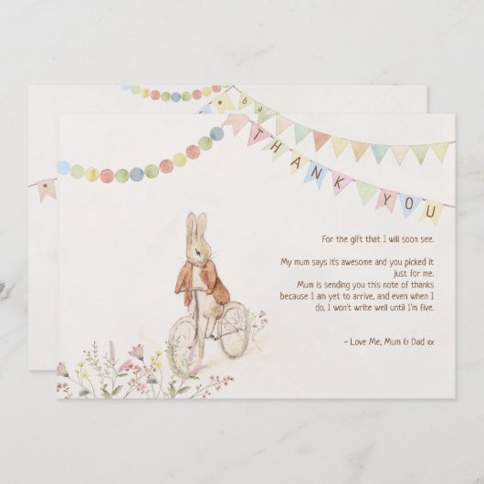 Peter the Rabbit Bunny Gender Neutral Books Baby Bedankkaart (Voorkant / Achterkant)