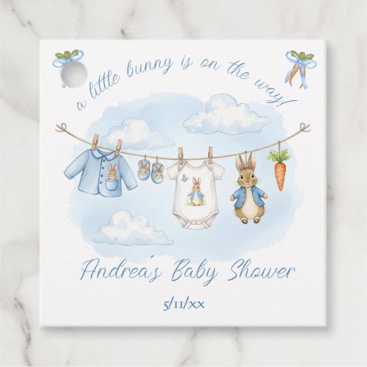 Peter the Rabbit Clothesline Baby Shower Bedankjes Labels (Voorkant)