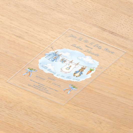 Peter the Rabbit Cute Clothesline Baby Shower Acryl Uitnodigingen (Laagn)